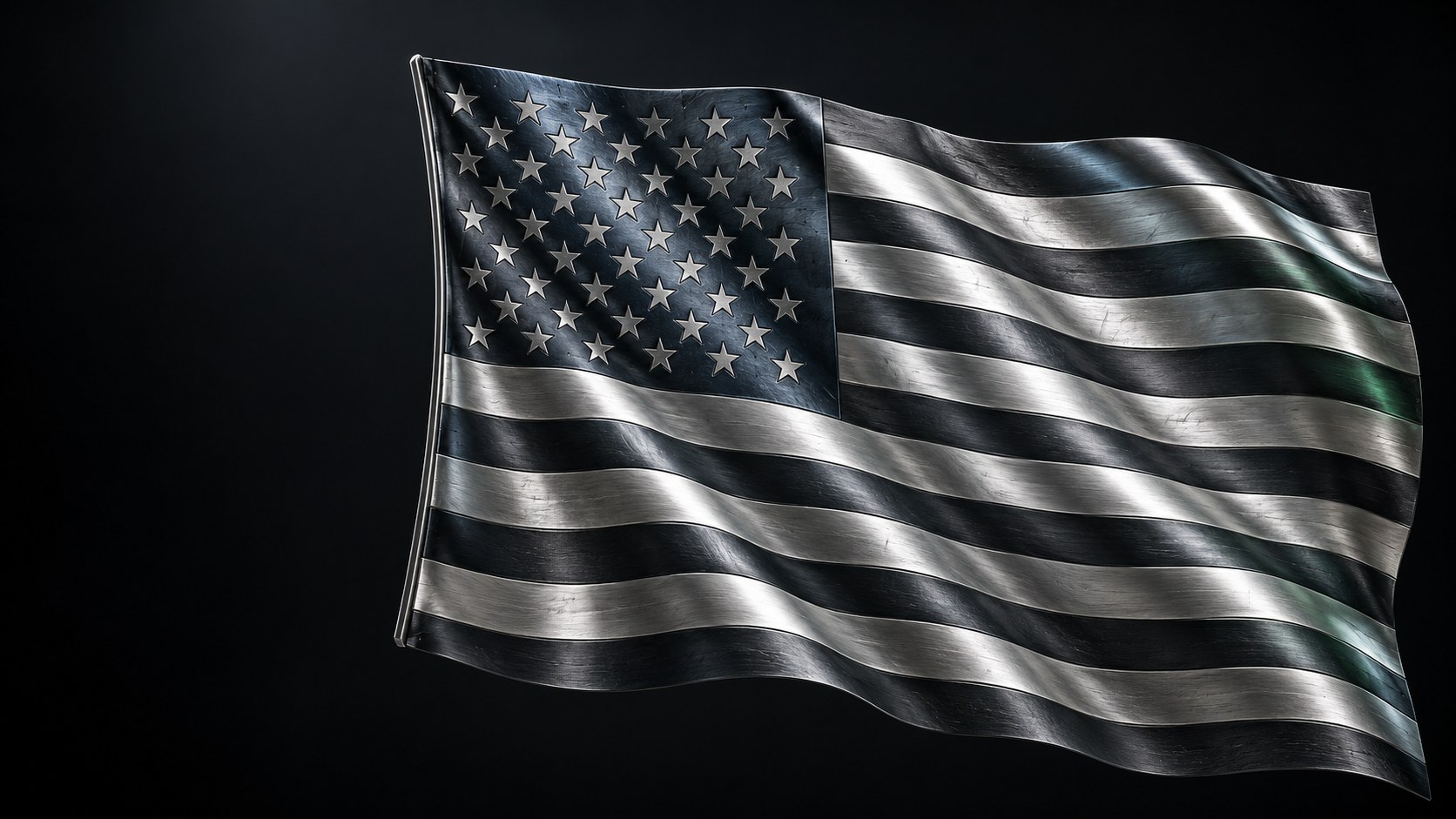 A sweeping American flag sculpted in brushed silver and dark titanium